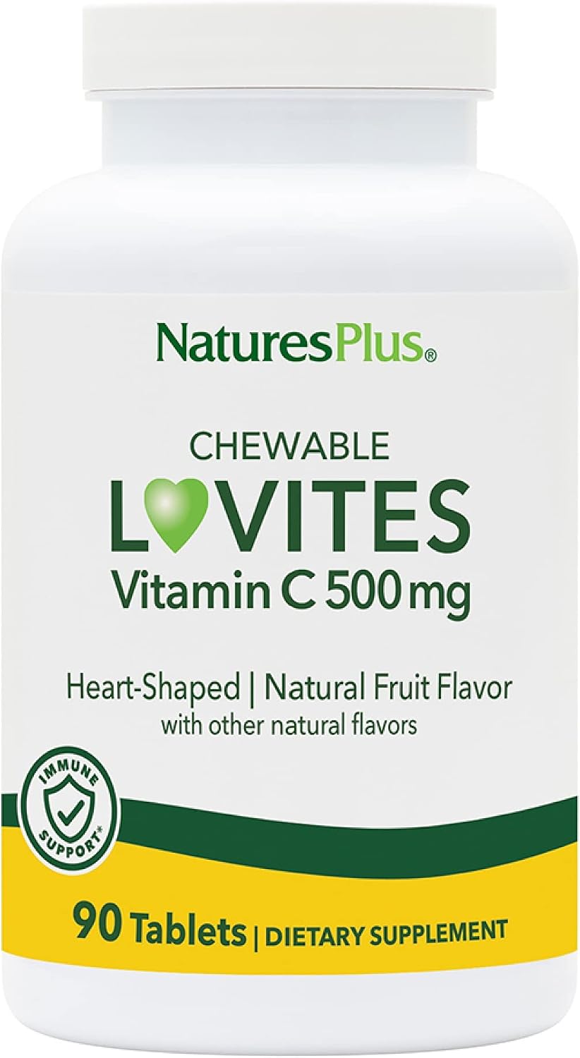 NaturesPlus Lovites Chewable Vitamin C - 500mg, Natural Fruit Flavour, 90 Heart-Shaped Tablets