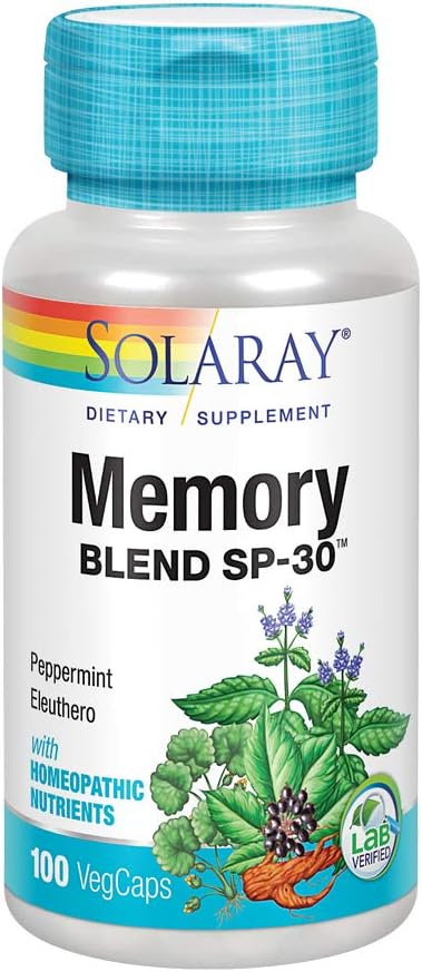 SOLARAY Memory Blend SP-30 - Herbal Supplement for Memory, Focus and Concentration - Non-GMO, Vegan - 100 VegCaps