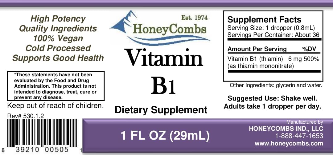 Vitamin B1 (Thiamine) Drops - High Potency Liquid - Vegan, Alcohol-Free, Non-GMO - Supports Energy, Digestion & Nervous System, 30 mL