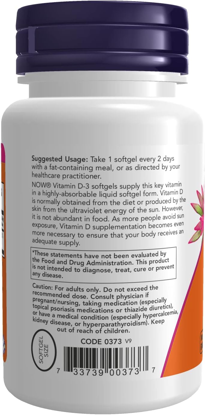 NOW Foods Vitamin D3 5000 IU, 240 Softgels (Pack of 3)