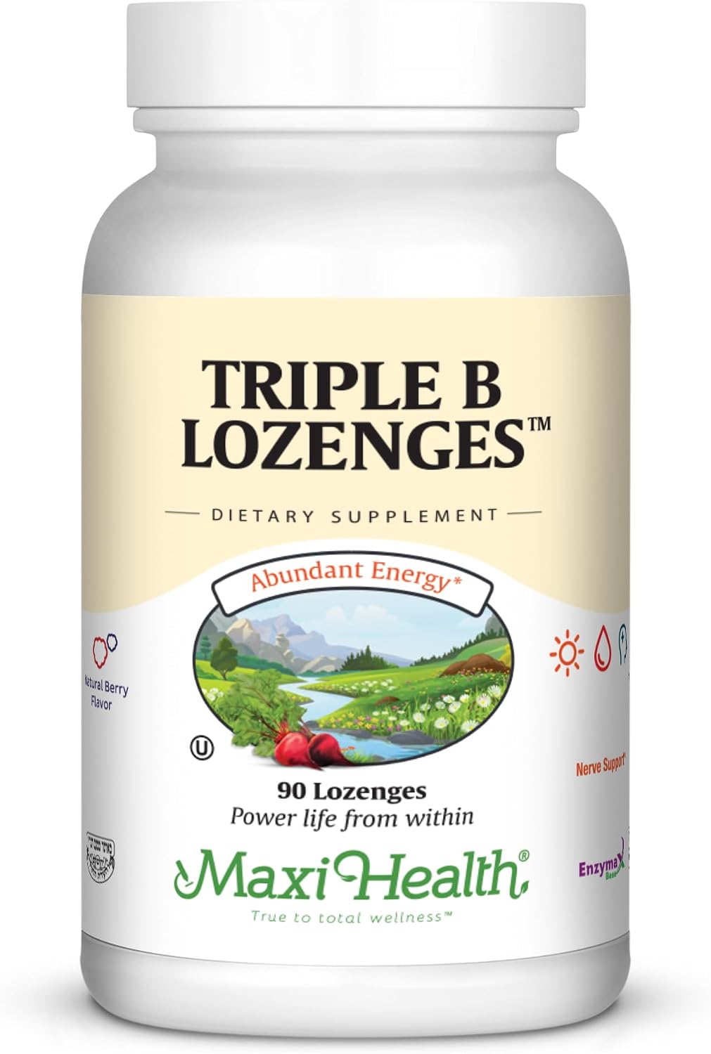 Maxi Health Triple B Lozenges - Vitamin B12 & B6 & Biotin - Strawberry Flavour - 90 Chewies - Kosher