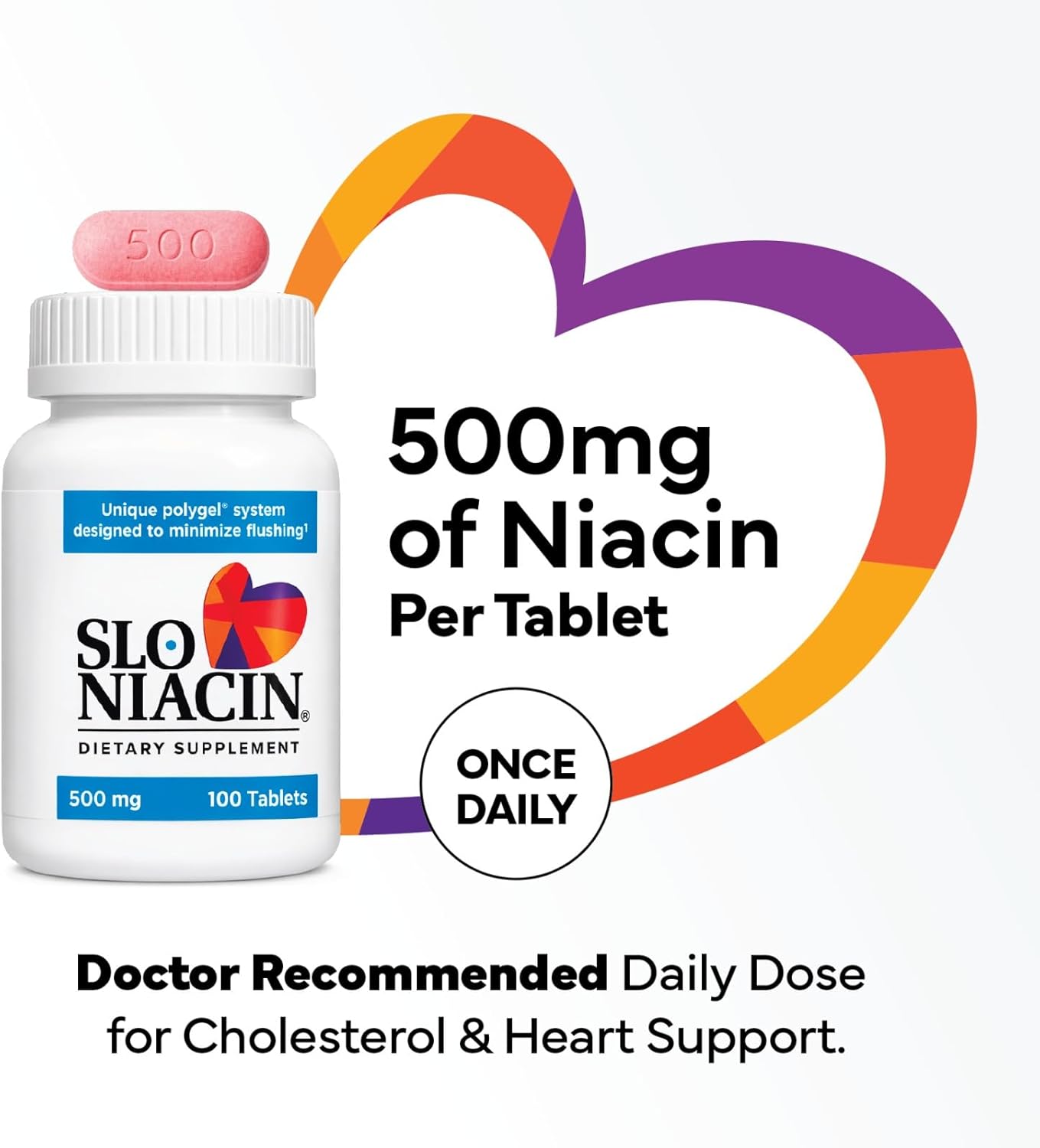 Slo-Niacin Slow Release Niacin 500mg – Vitamin B3 Supplement for Heart Health – 100 Tablets