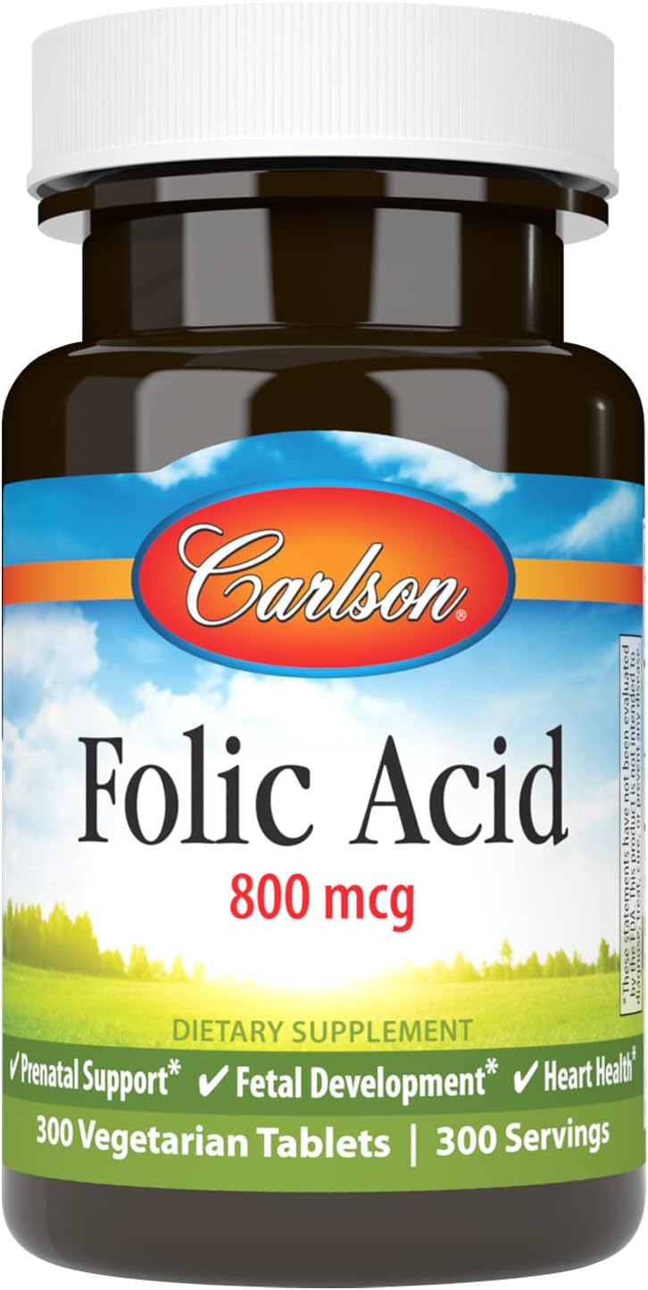 Carlson – Folic Acid, 800 mcg, Provides Important Prenatal Support, 300 Tablets