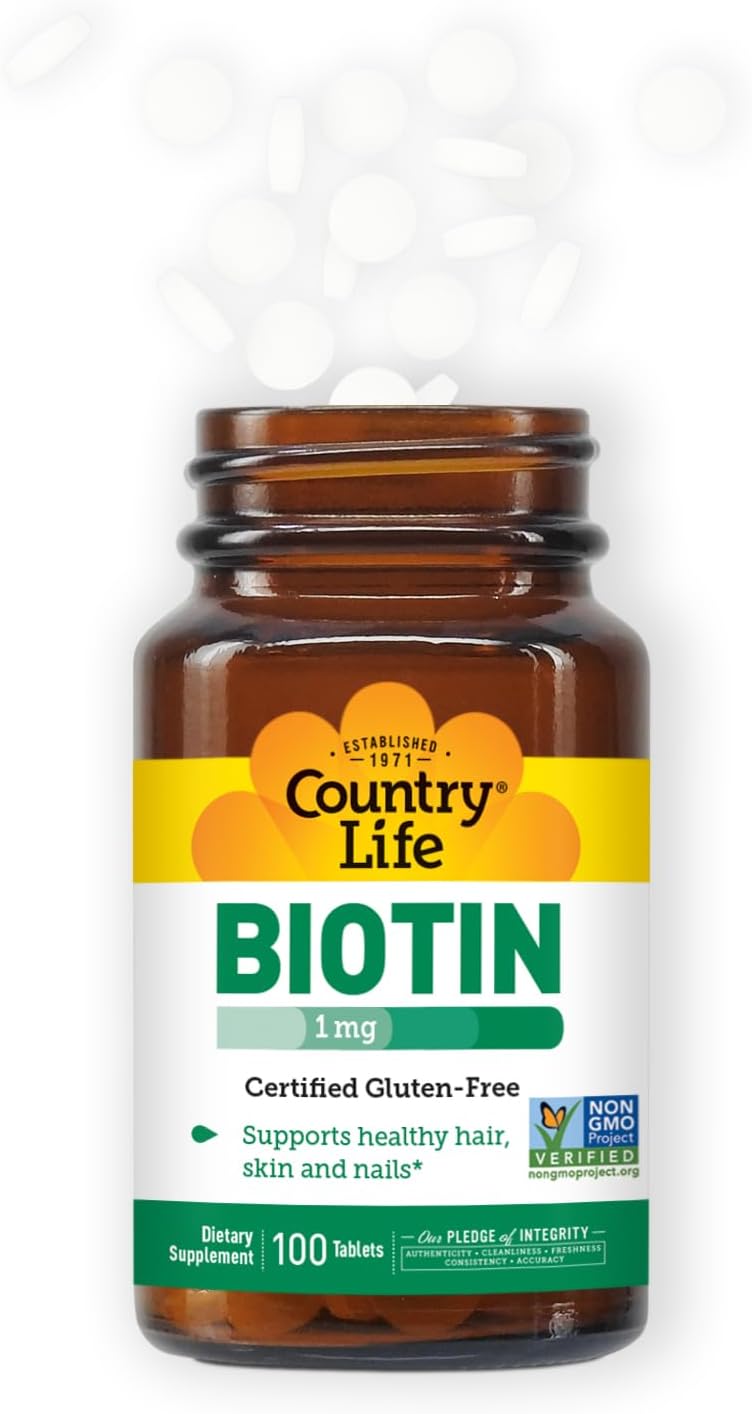 Country Life Biotin 1 mg (1000 mcg) Tablets - Supports Healthy Hair, Skin & Nails - 100 Tablets