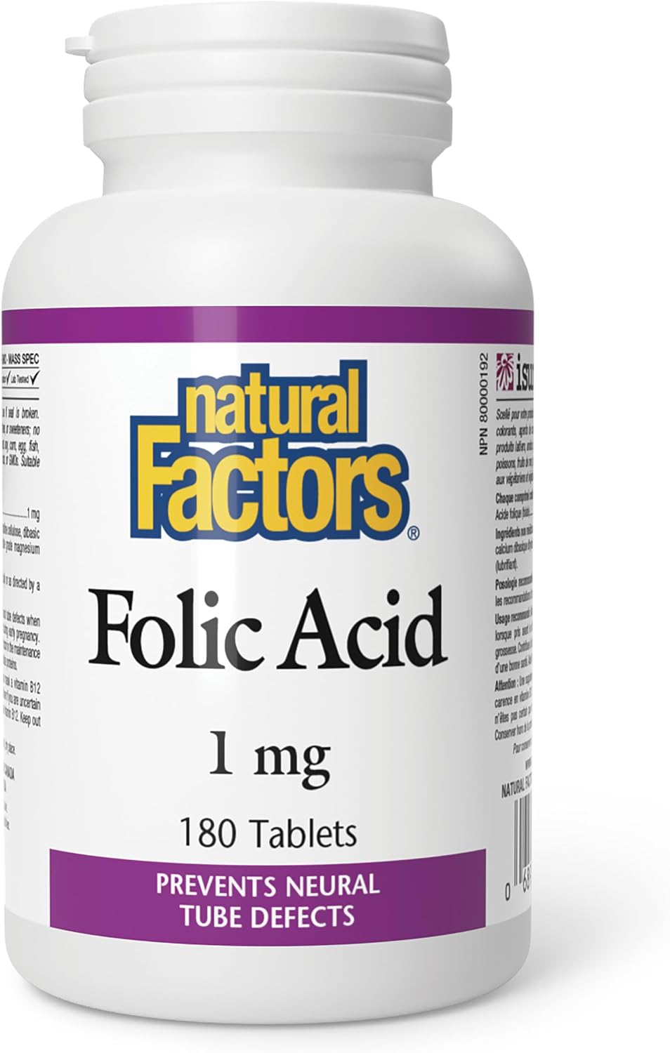 Natural Factors Folic Acid 1 mg, 180 Tablets