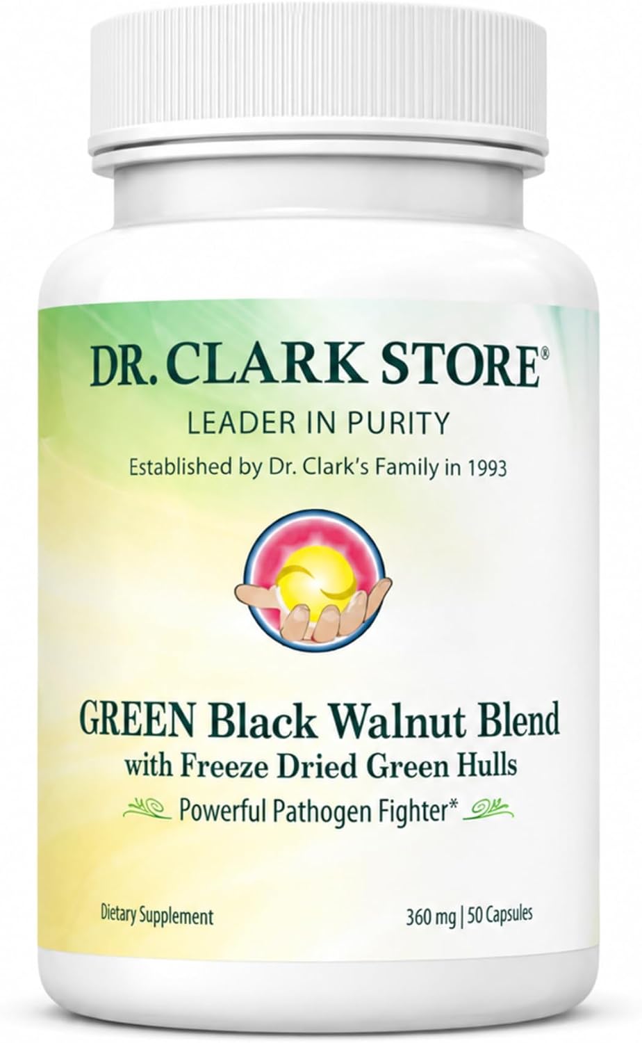 Dr Clark Store Green Black Walnut Blend – Freeze-Dried Hull with Peppermint, 360 mg, 50 Gelatin Capsules