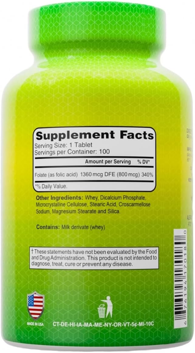 ALFA VITAMINS Folic Acid 800 mcg Supplement, 100 Tablets - görsel 2