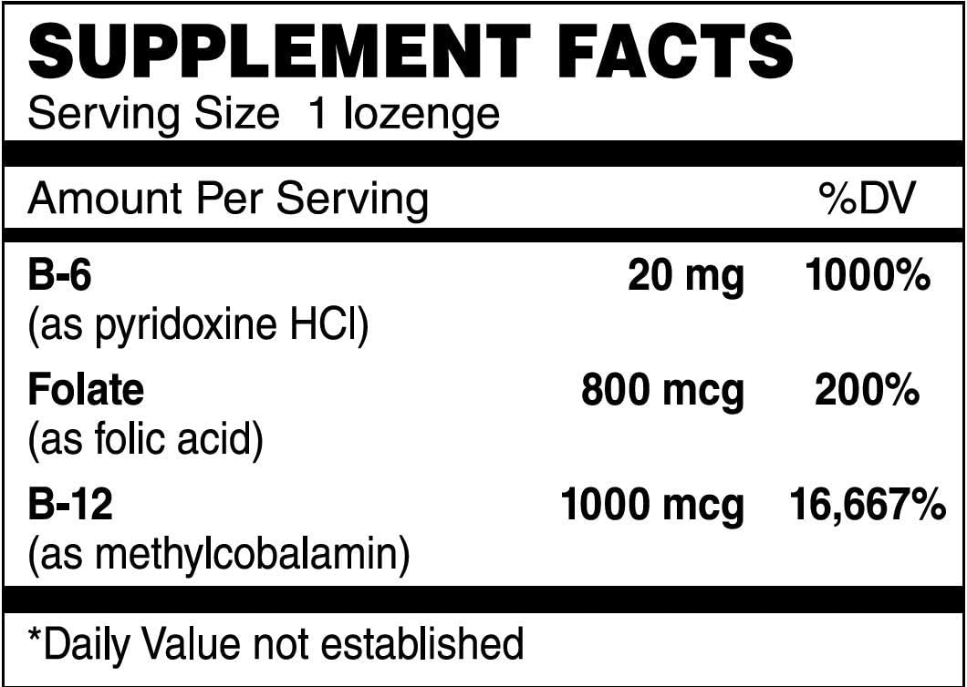 Nutri-Supreme Research Kosher B12 Lozenge (Methylcobalamin) with Vitamin B6, Folic Acid & Biotin, 100 Lozenges