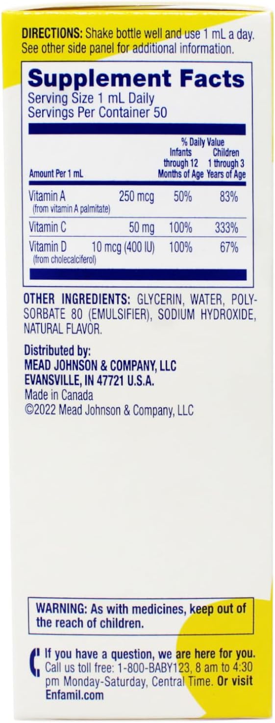 Enfamil Tri-Vi-Sol Vitamin A, C & D Multi-Vitamin Drops for Infants, 50 mL Dropper Bottle (Pack of 2)