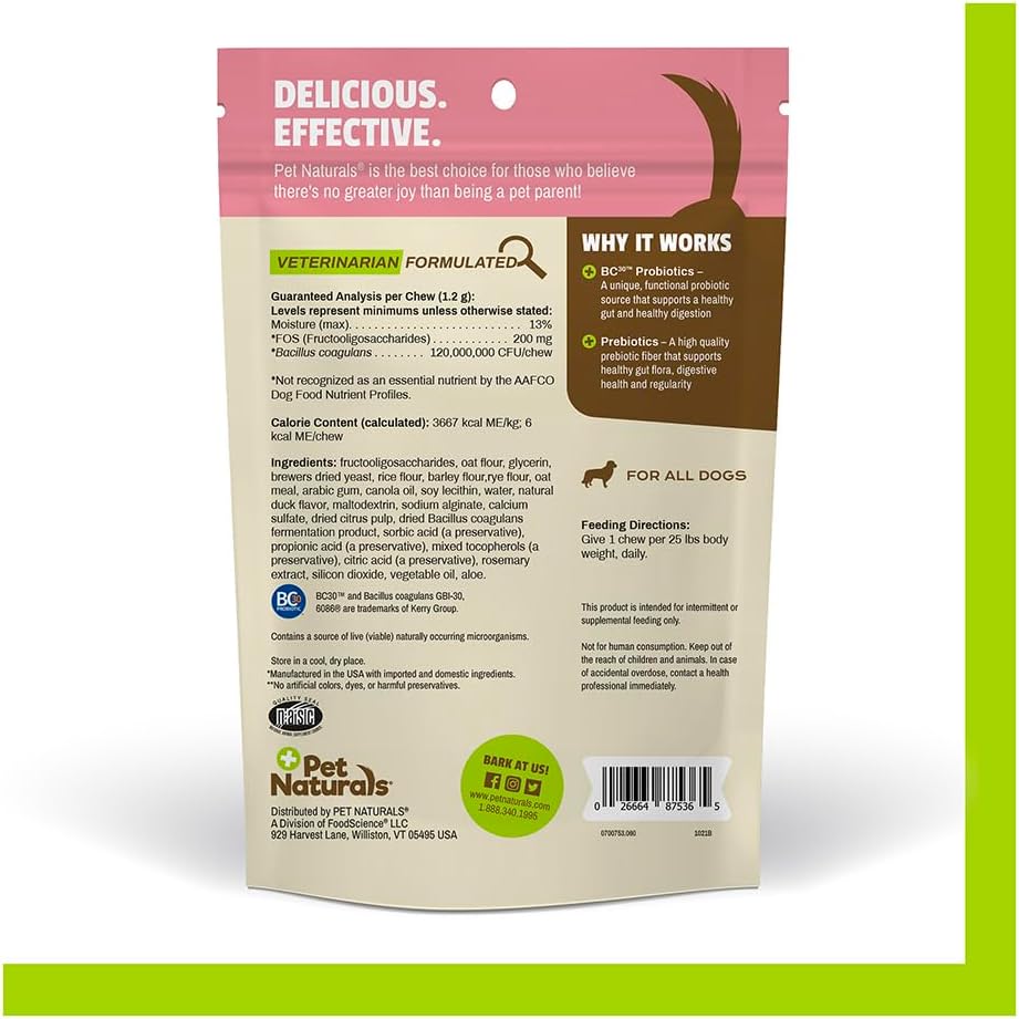 Pet Naturals Daily Probiotic Soft Chews for Dogs, Digestive and Immune Support Supplement, 1 Billion CFU Per Chew, Duck, 60 Count