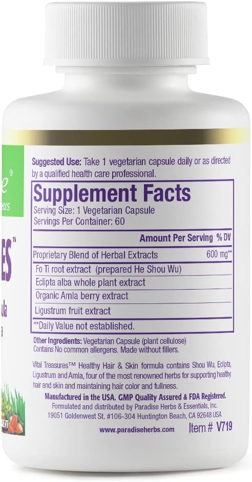 Paradise Herbs Vital Treasures Supplement – Hair, Skin & Nails Support – Super Potent Herbal Formula – 60 Veg Caps