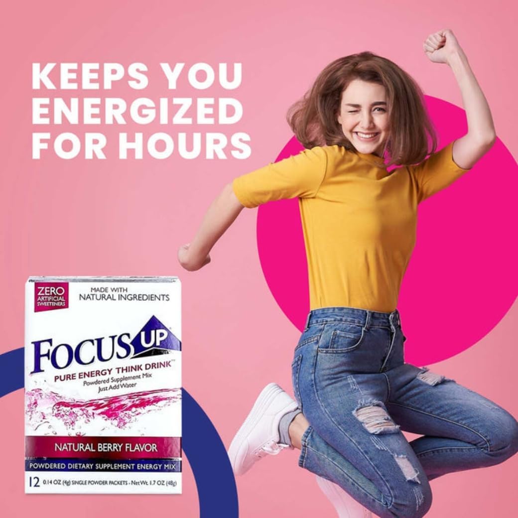 FocusUP Think Drink – Nootropic Drink Mix for Focus and Energy, Acetyl L-Carnitine, Rhodiola, DMAE, Huperzine-A, 12 Stick Packs