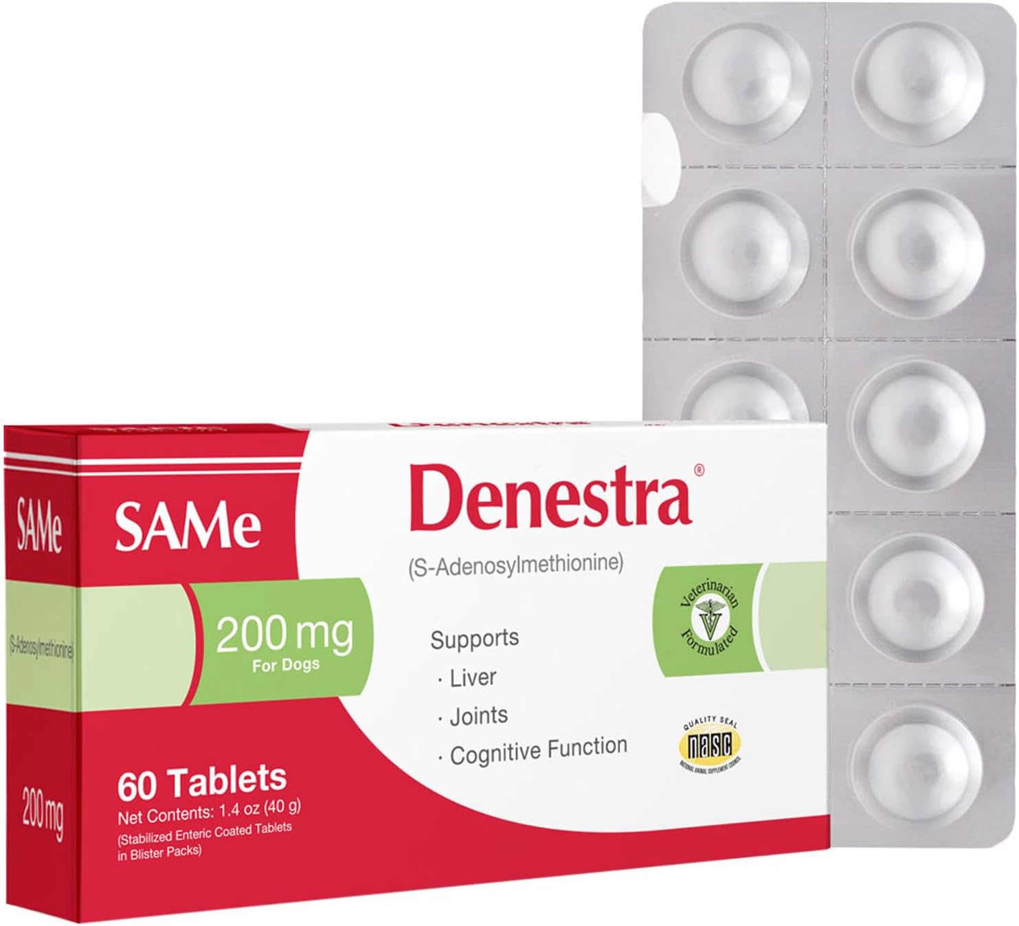 Denestra SAMe for Dogs – S-Adenosyl-L-Methionine (SAMe) – Liver, Joint & Cognitive Support for Dogs – Promotes Brain Function & Mobility – Vet-Approved Formula – 200 mg – 60 Tablets