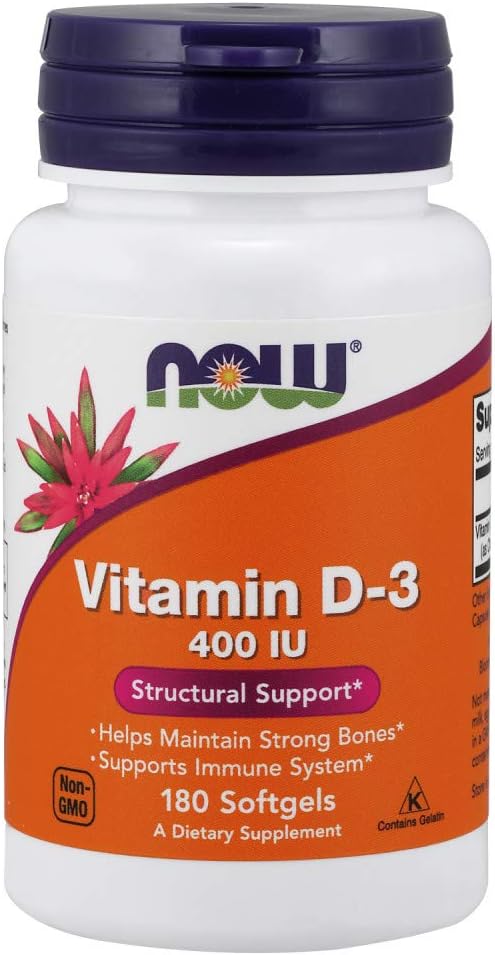 NOW Vitamin D3 400 IU Softgels (Pack of 3)