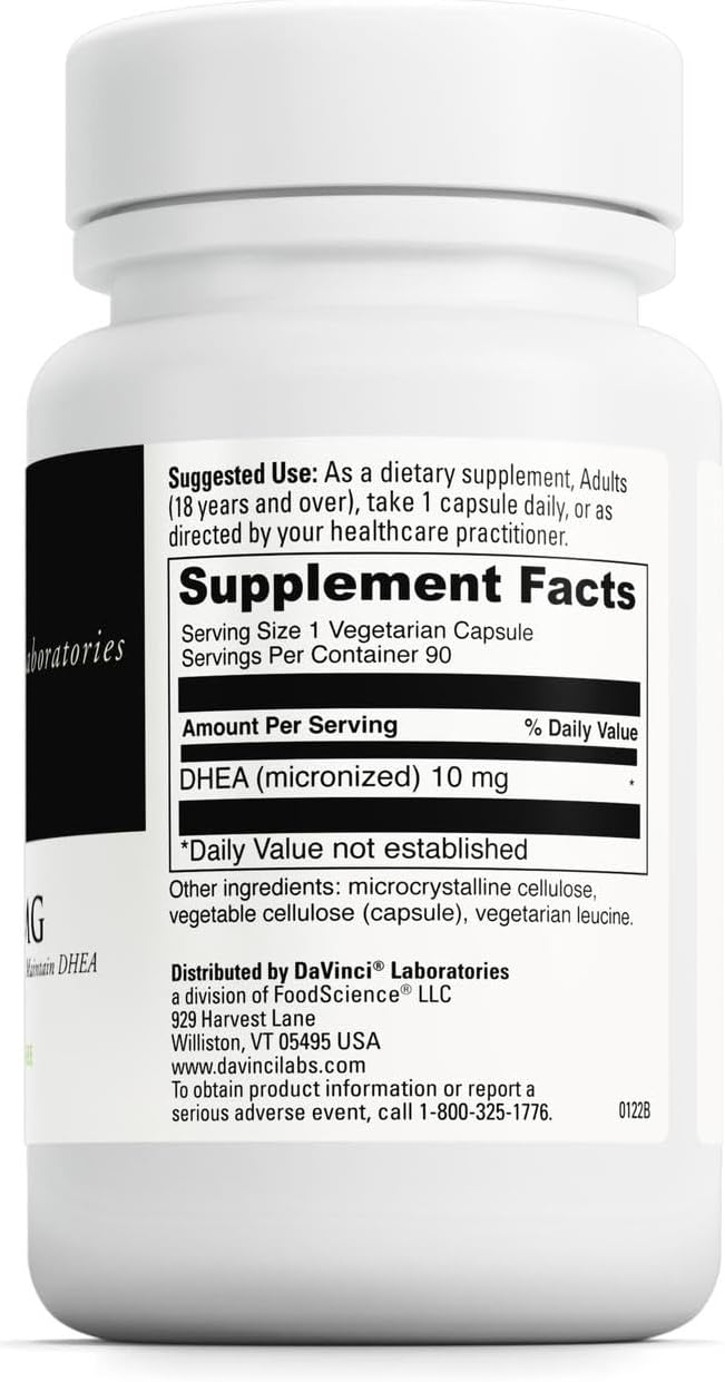 DAVINCI Labs Micronized DHEA 10mg – Support for Healthy Aging, Hormonal Balance, Brain Health & Thyroid Function – Vegetarian, Gluten-Free – 90 Capsules