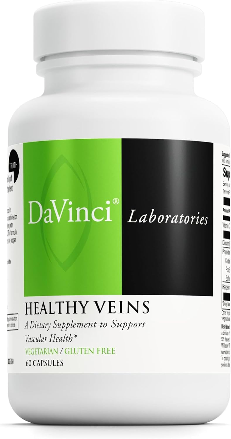 DAVINCI Labs Healthy Veins - Natural Health Product to Support Vascular Health and Proper Structure of Leg Veins* - with Vitamin C, Diosmin, and More - Gluten-Free - 60 Vegetable Capsules