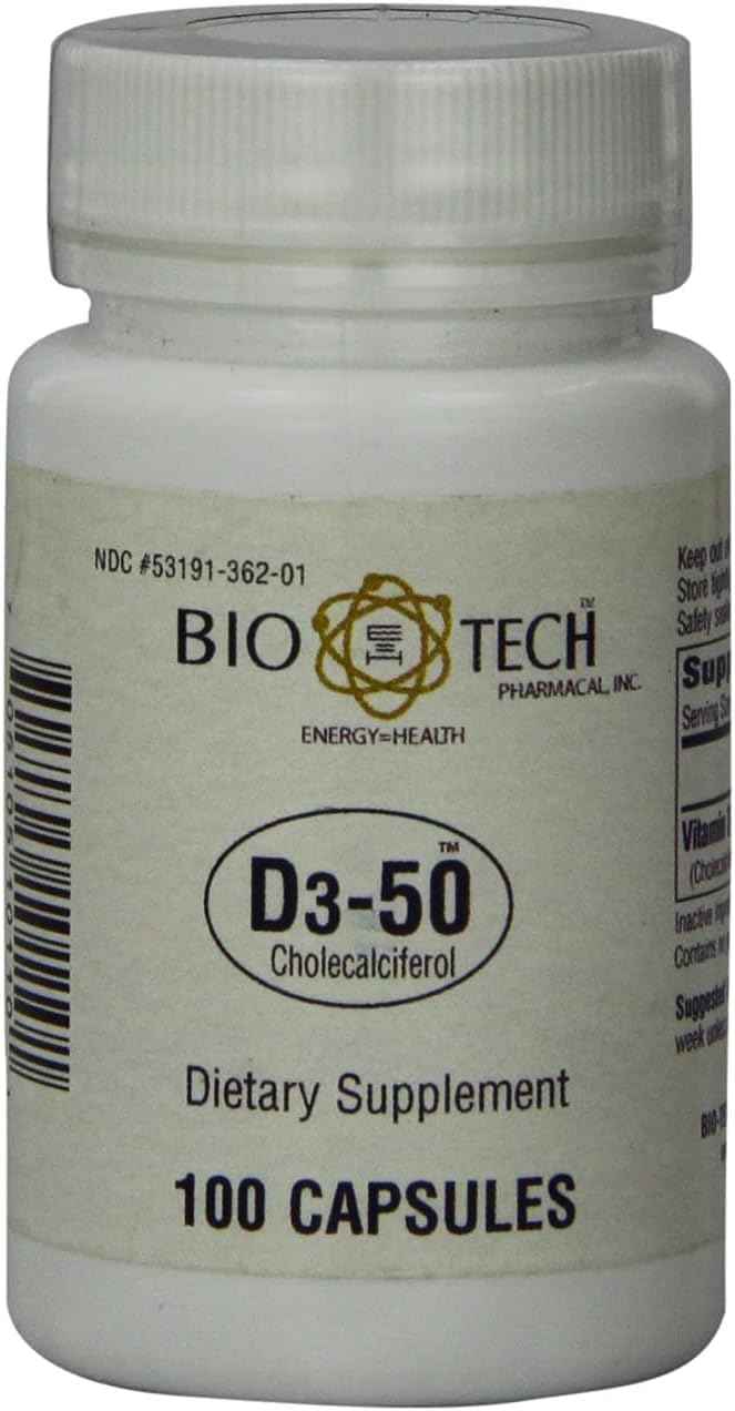 Bio-Tech Pharmacal D3-50 50,000 IU - Vitamin D3 Supplement, 100 Capsules - görsel 1