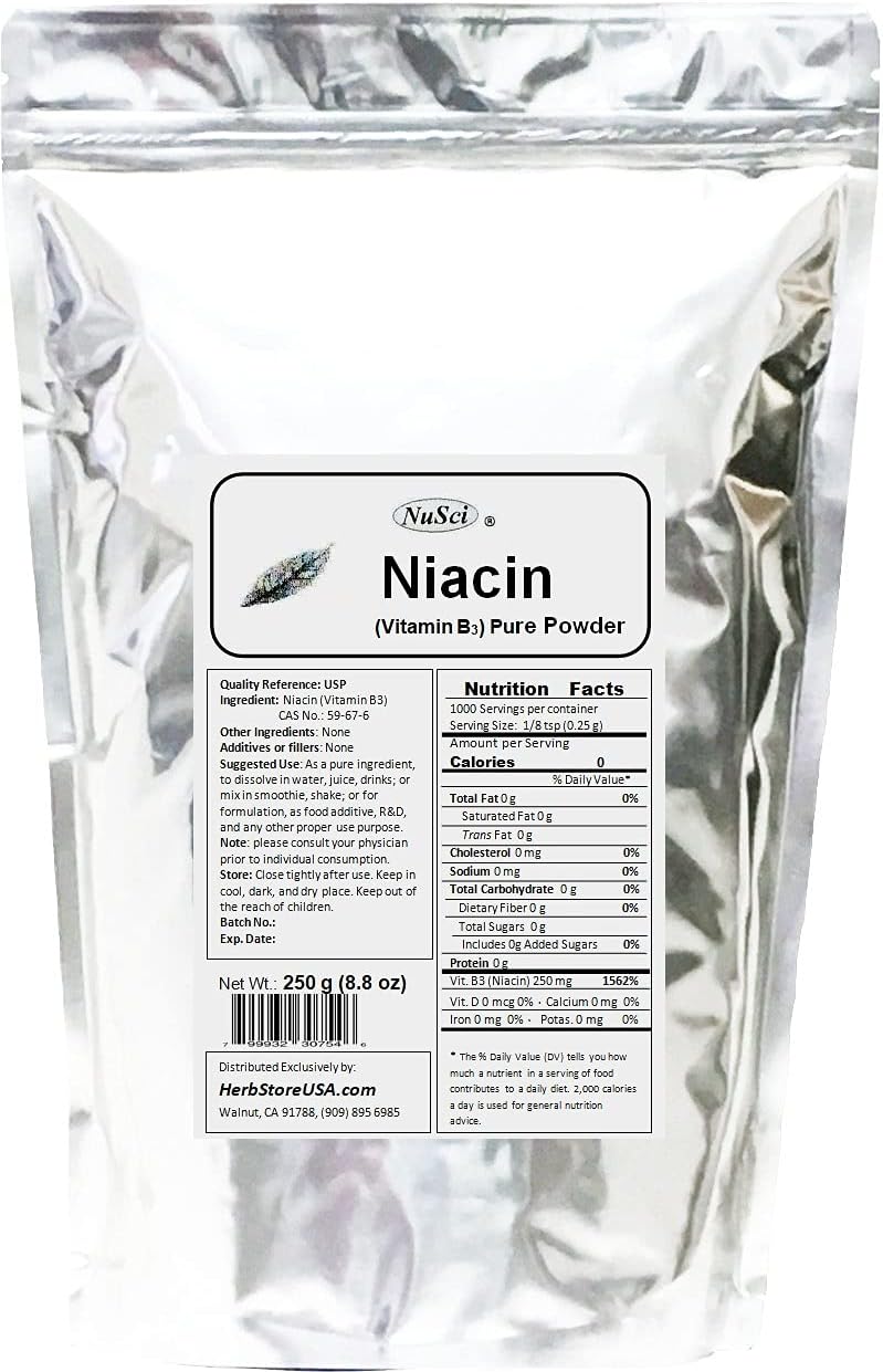 NuSci Niacin Vitamin B3 Pure Powder - 500g (1.1 lb)