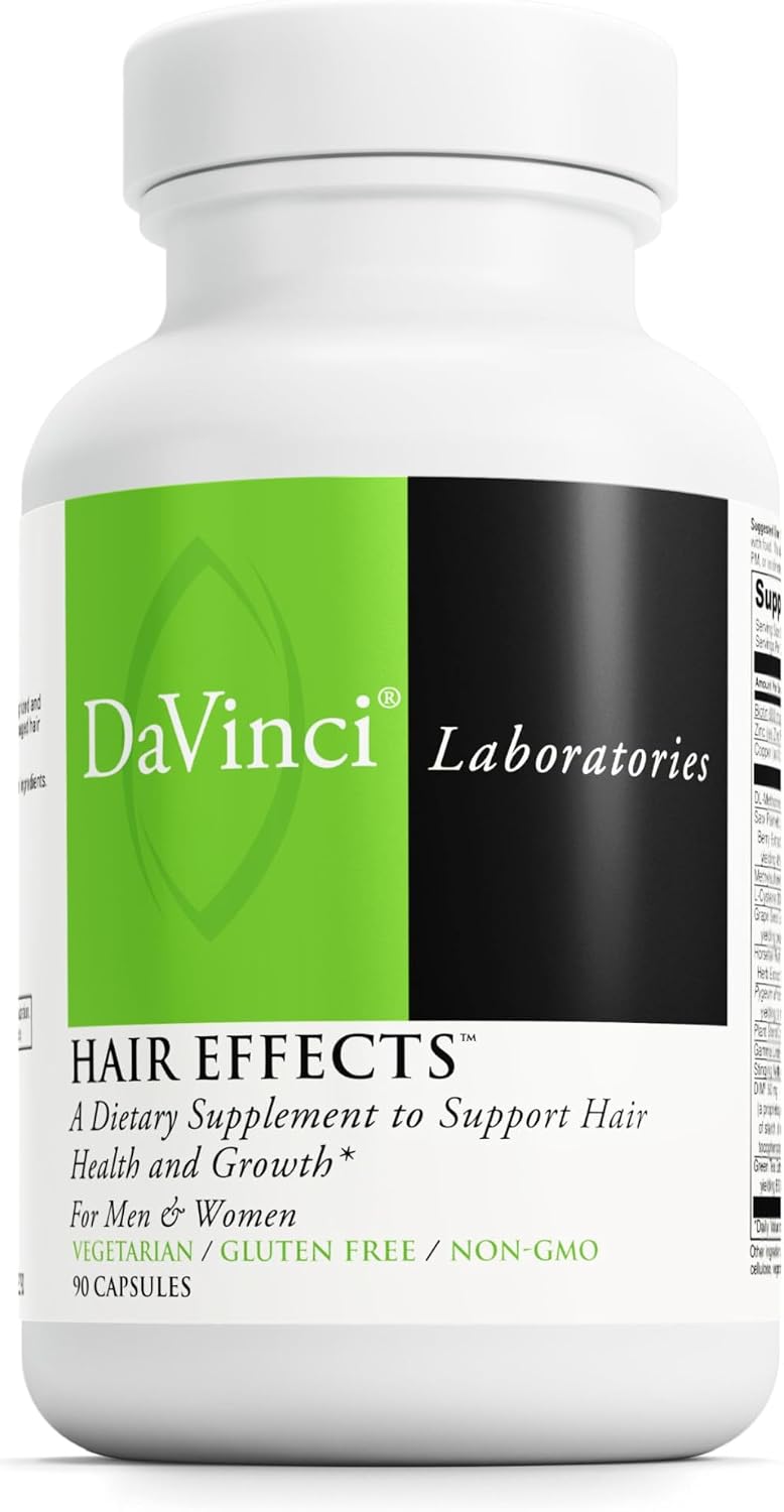 DAVINCI Labs Hair Effects – Biotin Supplement for Healthy Hair & Skin – with Zinc, Saw Palmetto, Grape Seed Extract – Gluten-Free – 90 Vegetarian Capsules