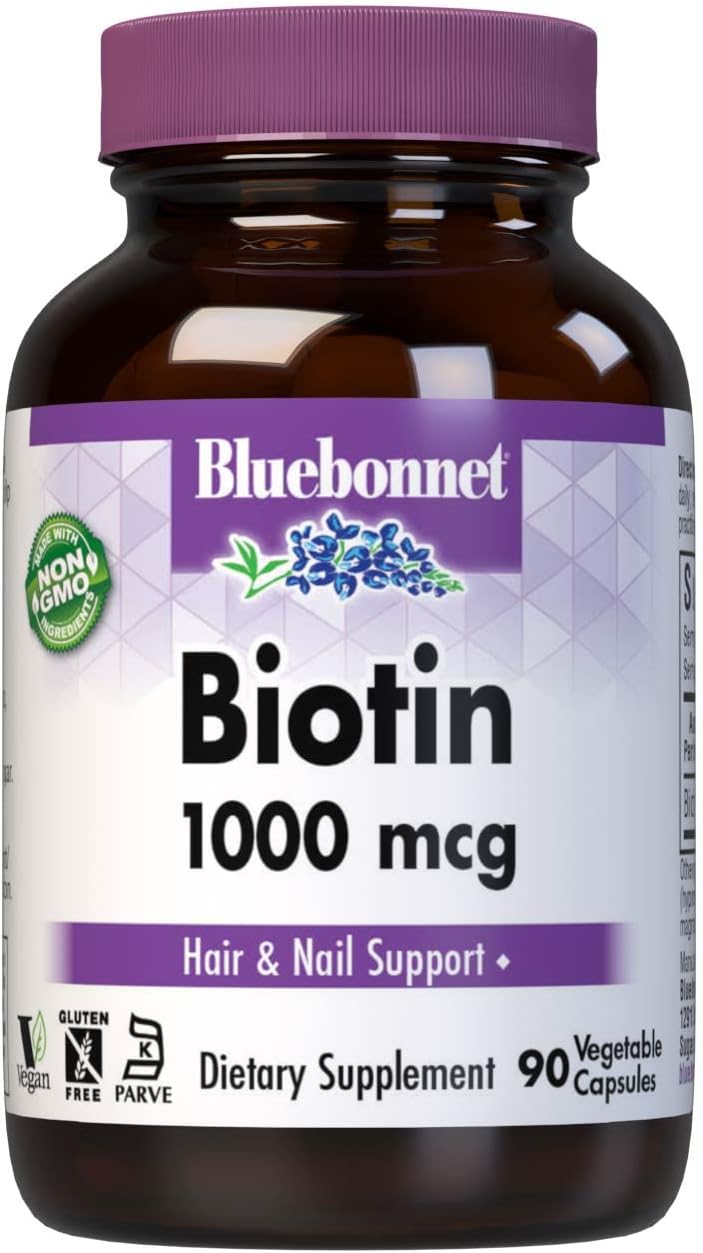 Bluebonnet Nutrition Biotin 1000 mcg Vegetable Capsules, 90 Count - görsel 1