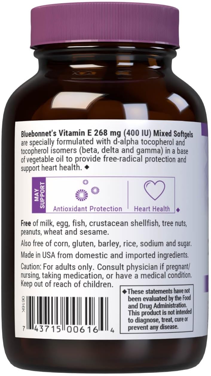 Bluebonnet Nutrition Natural Vitamin E 400 IU (268 mg) with Mixed Tocopherols Softgels