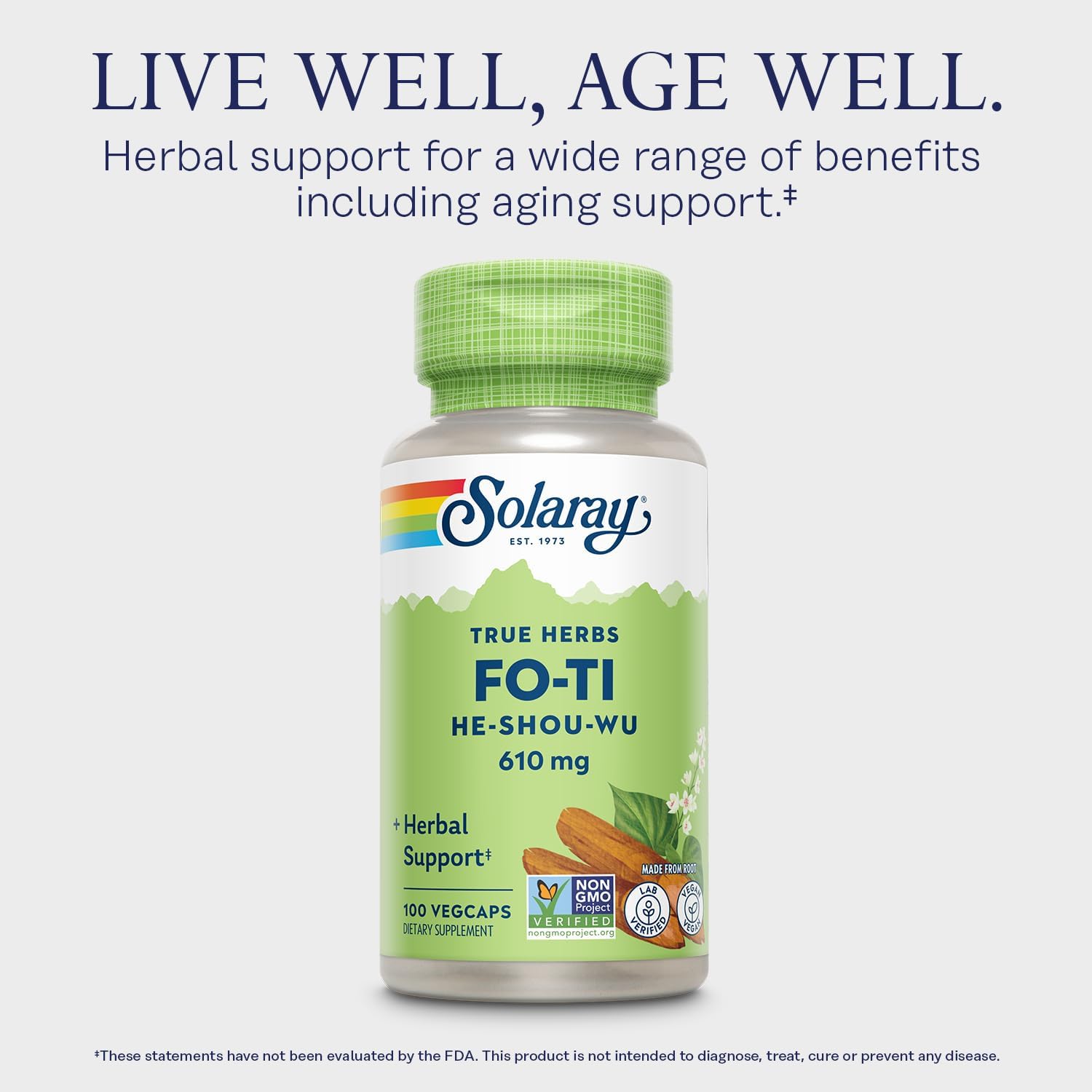 Solaray Fo-Ti Capsules 610 mg - Chinese Herbal Supplement for Men and Women, Vegan & Non-GMO