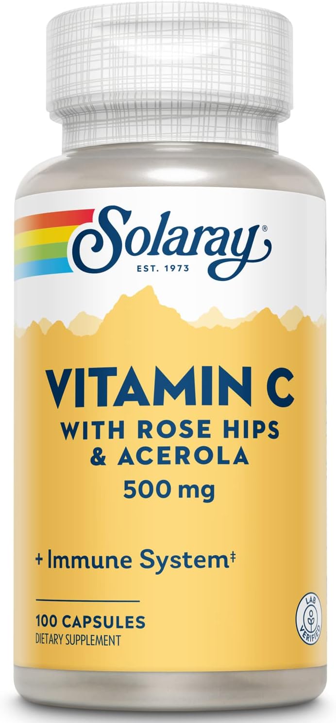 SOLARAY Vitamin C with Rose Hips & Acerola, 500 mg, 100 Capsules