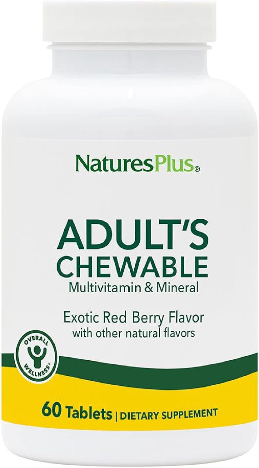 Nature's Plus Adult Chewable Multivitamin – 60 Tablets, Exotic Red Berry Flavour