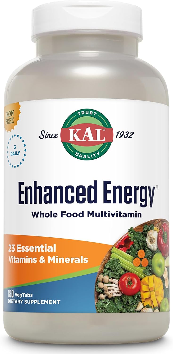 KAL Enhanced Energy Multivitamin - Whole Food Based with Antioxidants & Digestive Enzymes - 180 Capsules