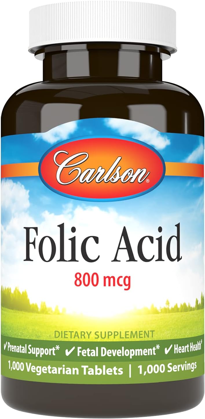 Carlson – Folic Acid, 800 mcg, Provides Important Prenatal Support, 300 Tablets
