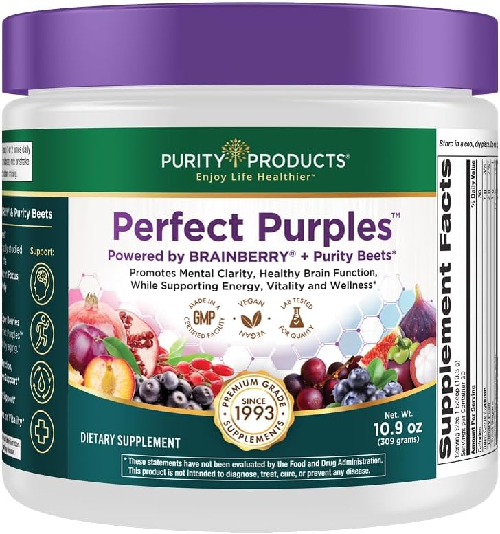 Purity Products Perfect Purples Powder - Phytonutrient-Rich Healthy Aging Supplement with P40p Pomegranate Extract - 30-Day Supply