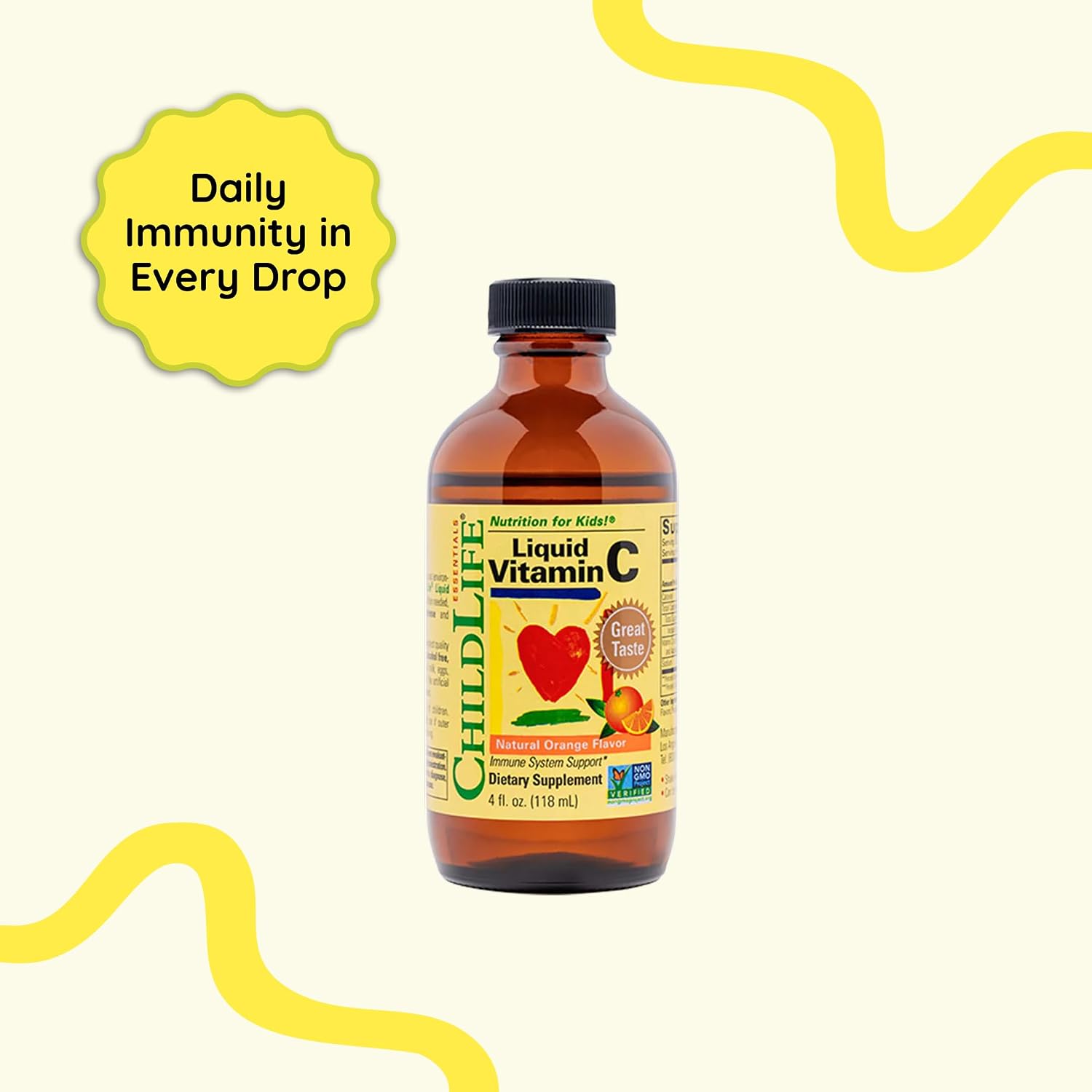 ChildLife Essentials Liquid Vitamin C – Pure Vitamin C Liquid Supplement for Kids, Immune Support, Natural Orange Flavour, 118 mL
