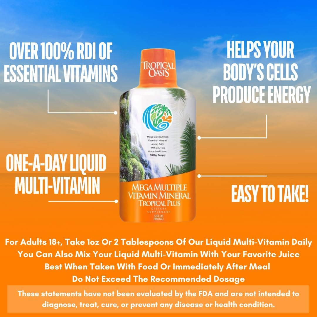 Tropical Oasis Mega Plus Liquid Multivitamin & Mineral Supplement – 946 ml
