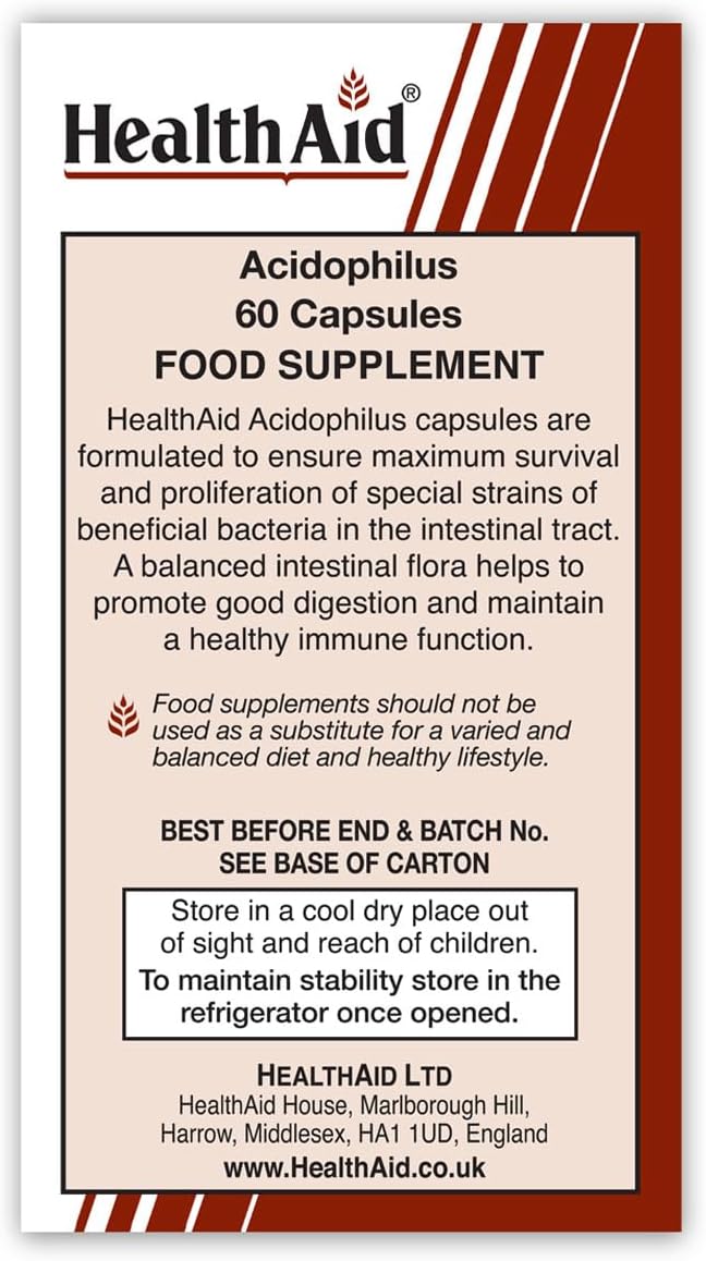 Health Aid Acidophilus Probiotic 100 Million Active Cultures, 60 Vegicaps