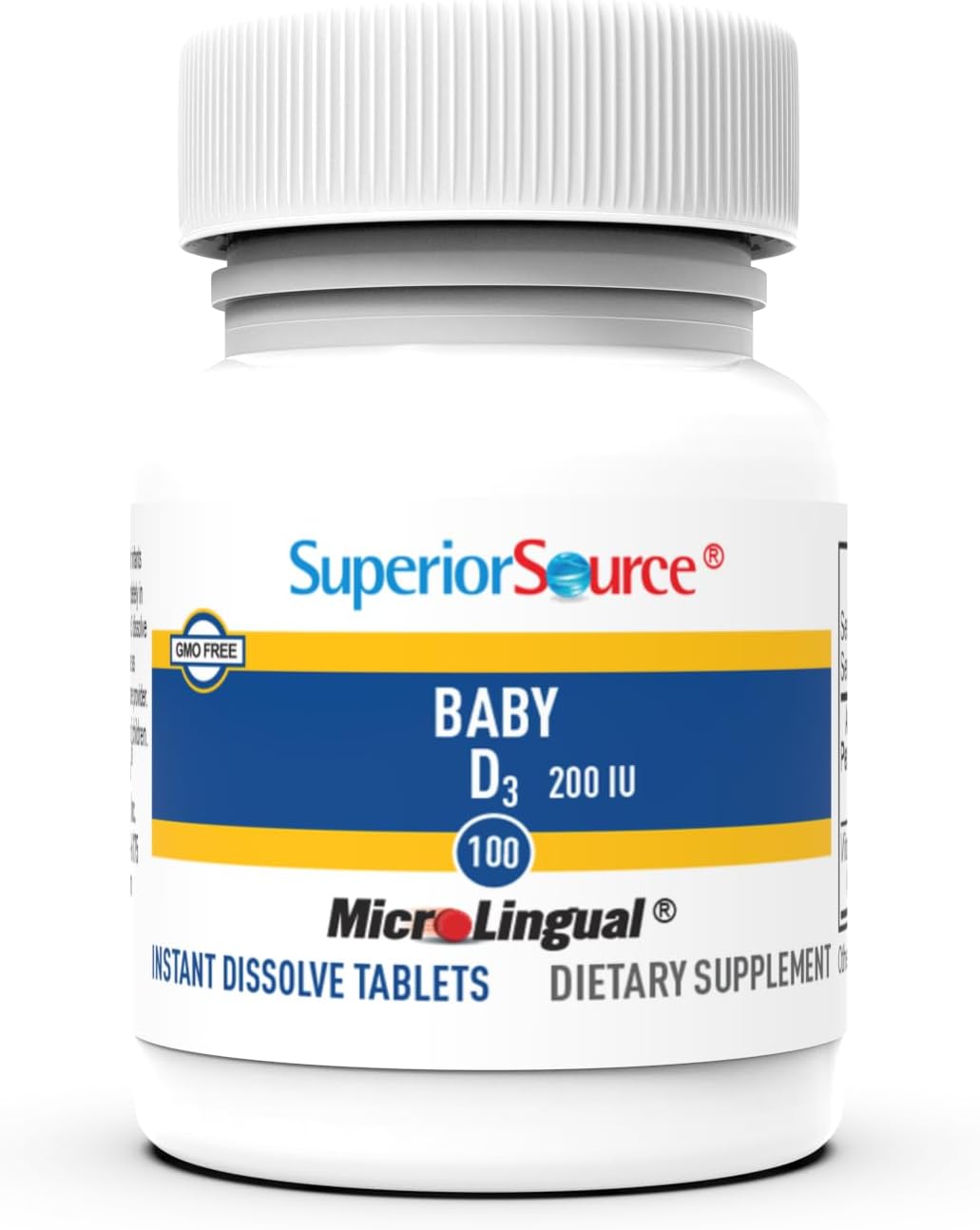 Superior Source Baby Vitamin D3 - Immune Support Supplement - Supports Healthy Bones & Teeth - Non-GMO & Gluten-Free - 100 MicroLingual Instant Dissolve Tablets