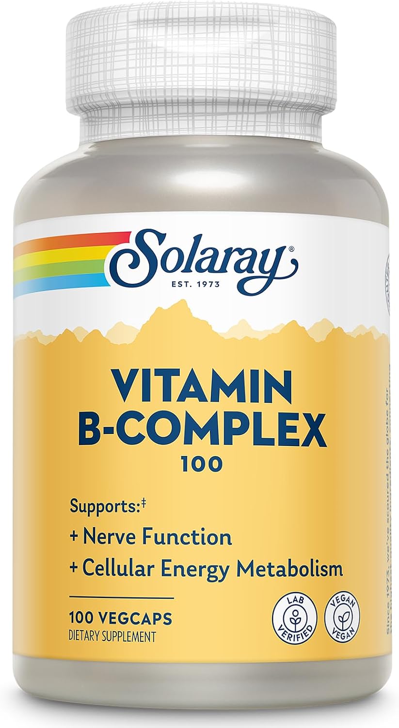 SOLARAY Vitamin B Complex 100mg – All 8 B Vitamins for Energy, Nerve and Heart Health (100 Vegan Capsules)