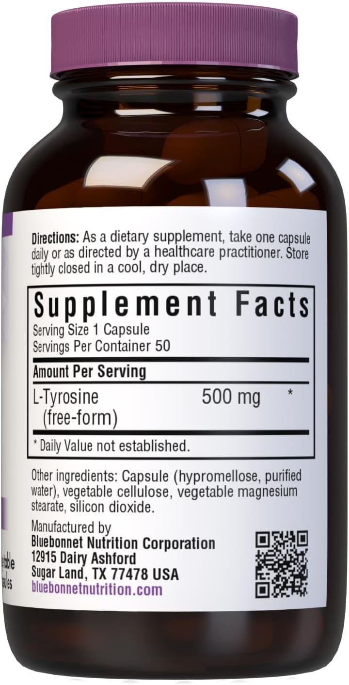 Bluebonnet L-Tyrosine 500 mg, 50 Vegetable Capsules - görsel 2