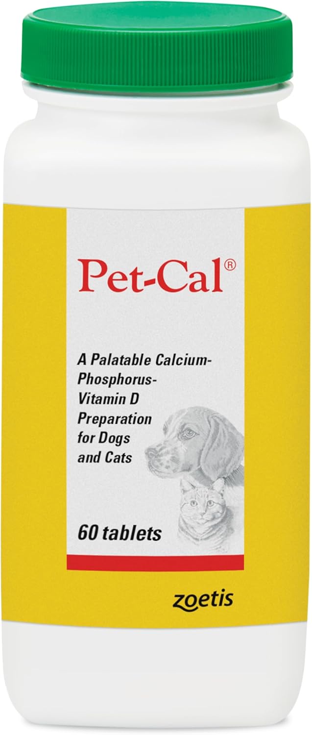 Pet-Cal Calcium, Phosphorus, and Vitamin D Supplement for Dogs & Cats - 60 Chewable Tablets