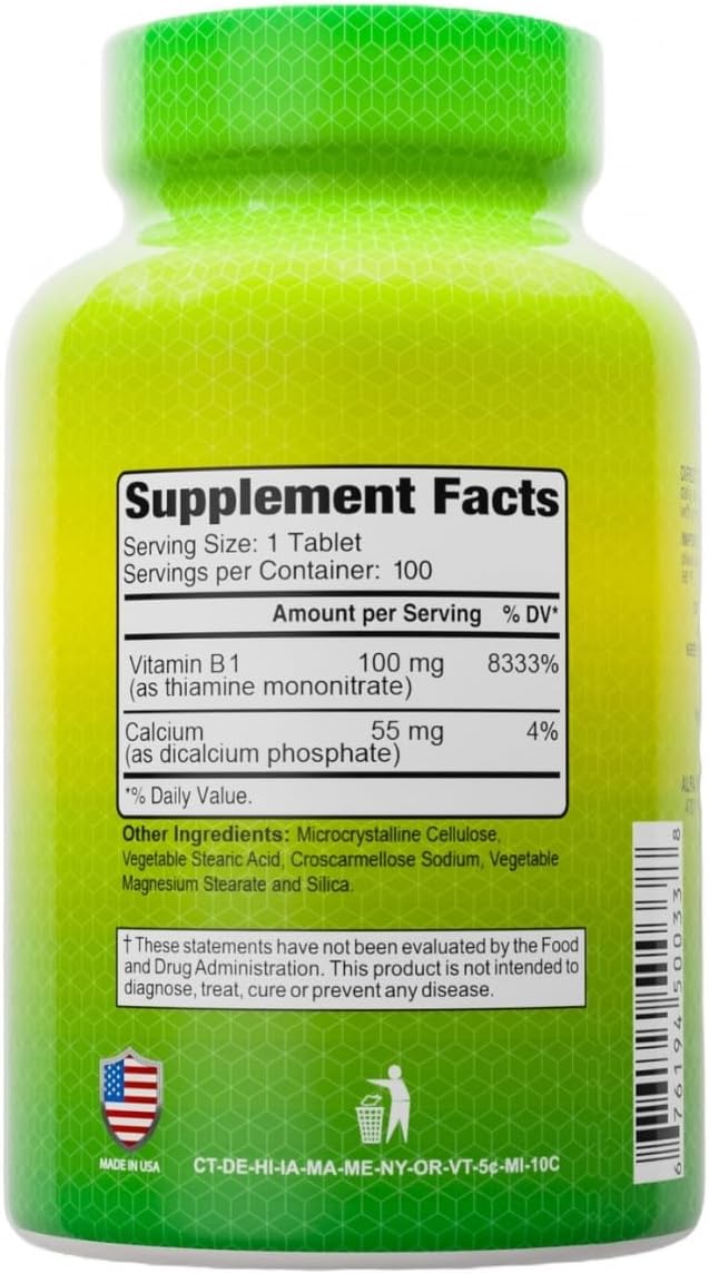 ALFA VITAMINS Vitamin B-1 (Thiamine) 100 mg, 100 Tablets - görsel 2