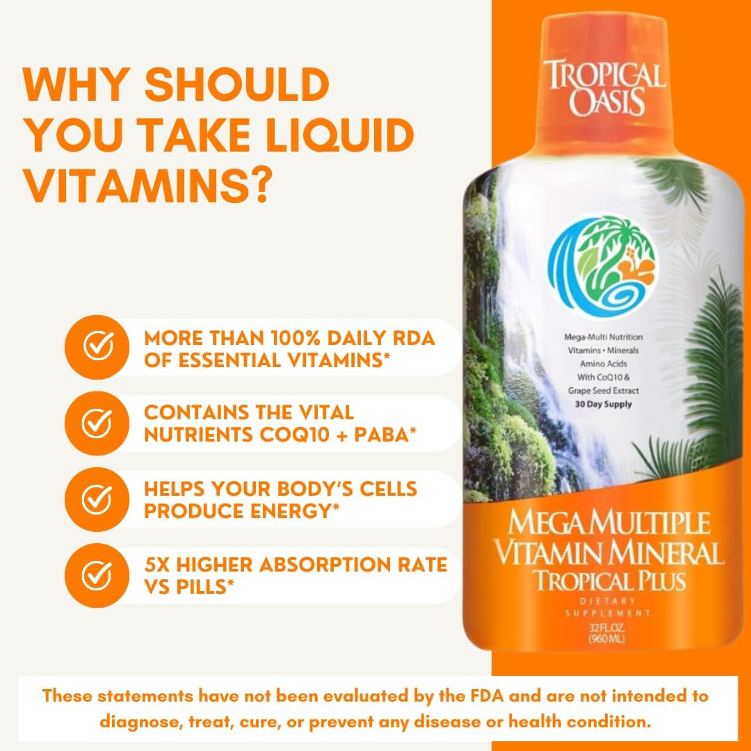 Tropical Oasis Mega Plus Liquid Multivitamin & Mineral Supplement – 946 ml