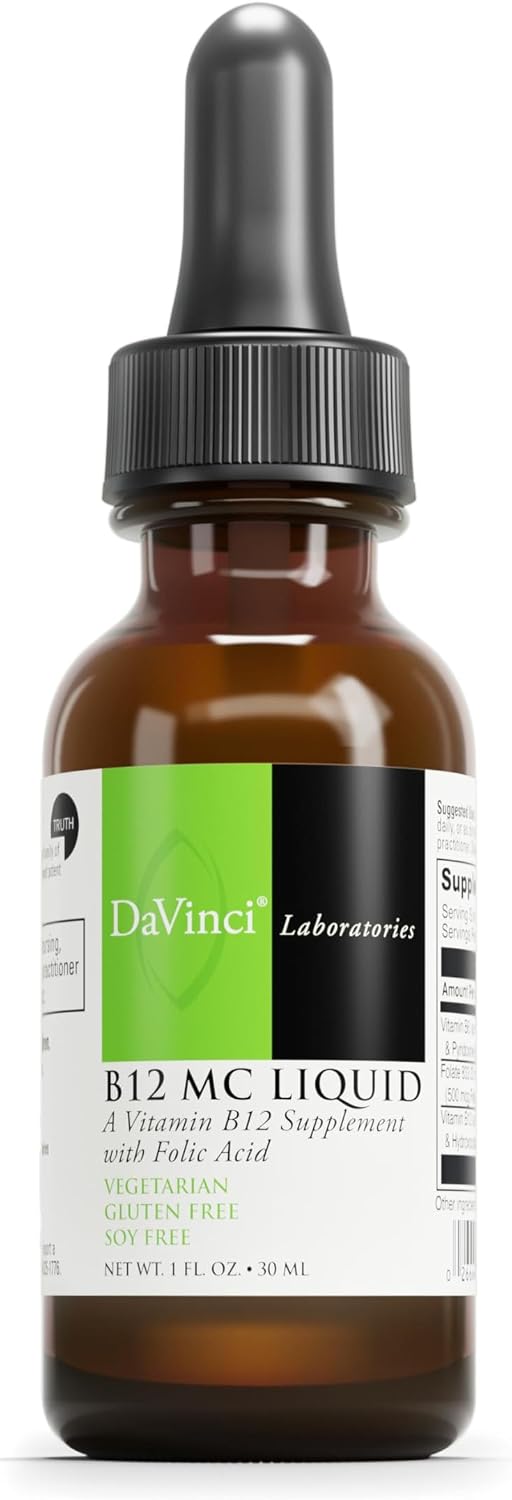 DAVINCI Labs B-12 MC Liquid - 5000 mcg Vitamin B12 with B6 and Folate, 30 ml