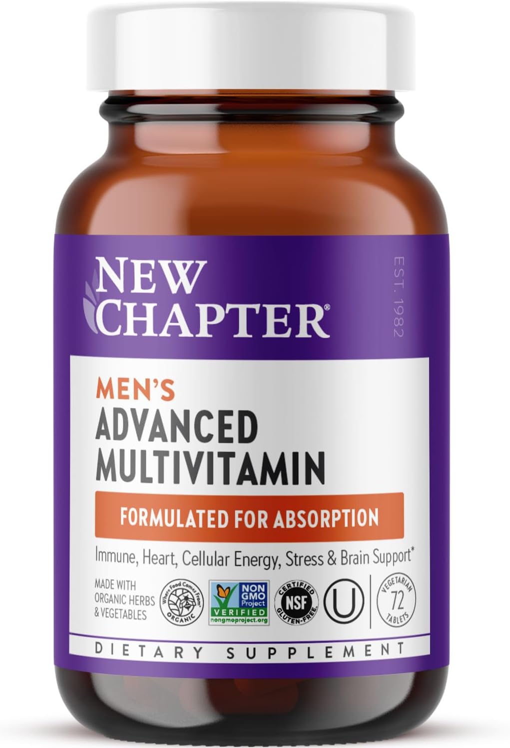 New Chapter Men's Multivitamin Advanced Formula for Stress, Brain, Immune & Energy Support – Whole-Food Fermented, 72 Tablets