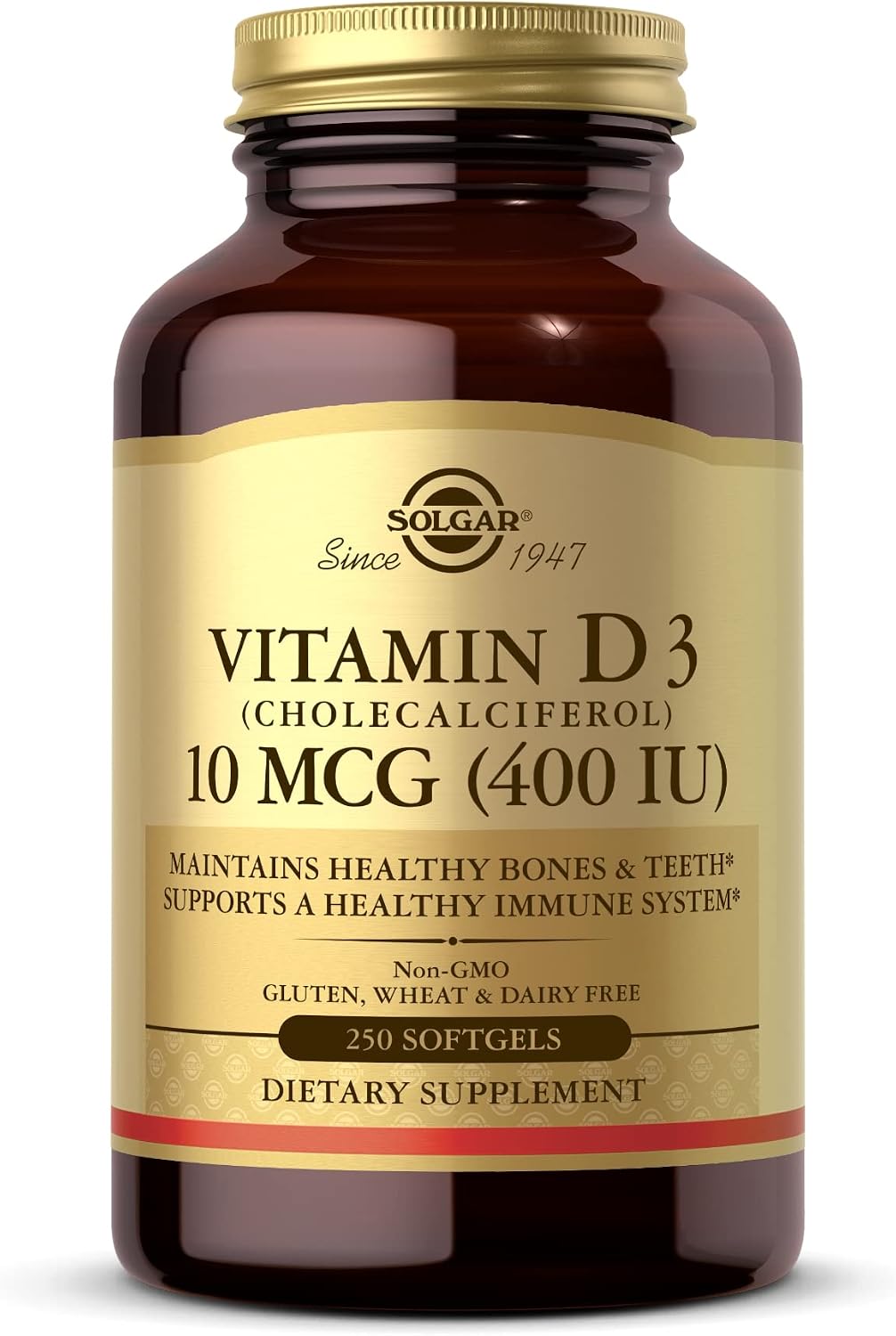 Solgar Vitamin D3 (Cholecalciferol) 10 mcg (400 IU) Softgels, 250 Count