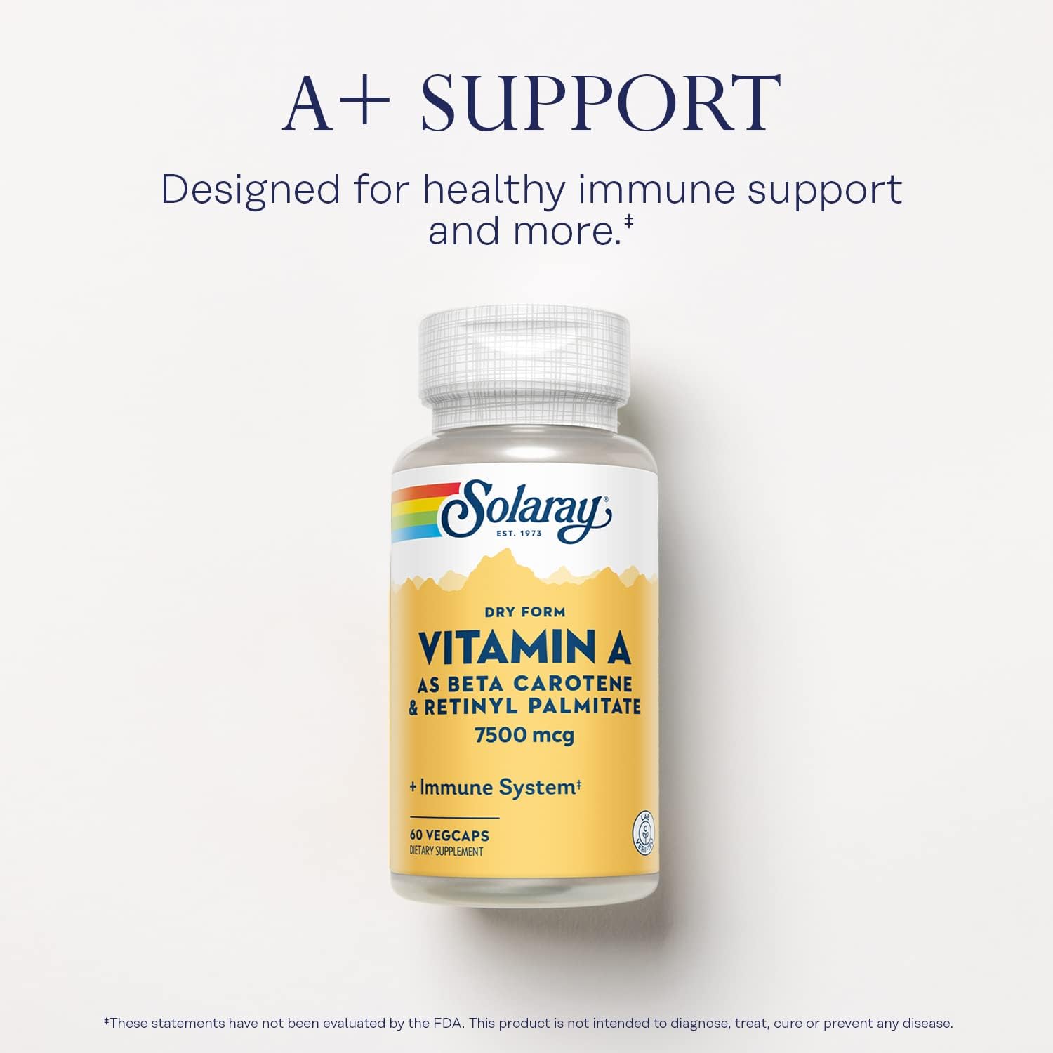 SOLARAY Dry Form Vitamin A - Beta Carotene and Retinyl Palmitate - 60 Vegetable Capsules