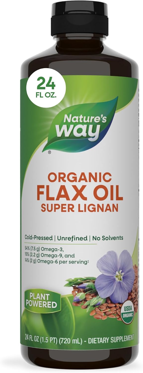 Nature's Way Organic Flax Oil Super Lignan, Cold-Pressed Flaxseed Oil with Omega-3 ALA, Unrefined Organic Liquid, 473 mL