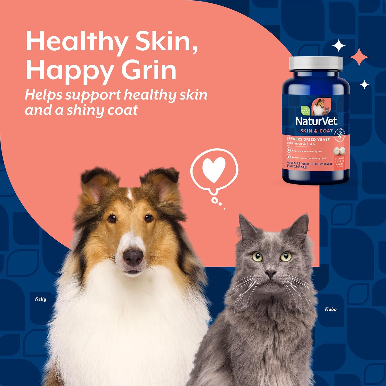 NaturVet Brewer's Dried Yeast Formula with Garlic Flavouring Plus Omegas - Rich in Omega-3, 6 & 9 Fatty Acids - Fortified with B1, B2, Niacin & Vitamin C - for Dogs & Cats, 1000 Chewable Tablets