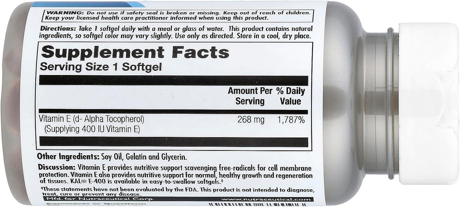 KAL Natural Vitamin E, 268 mg (400 IU), 90 Softgels