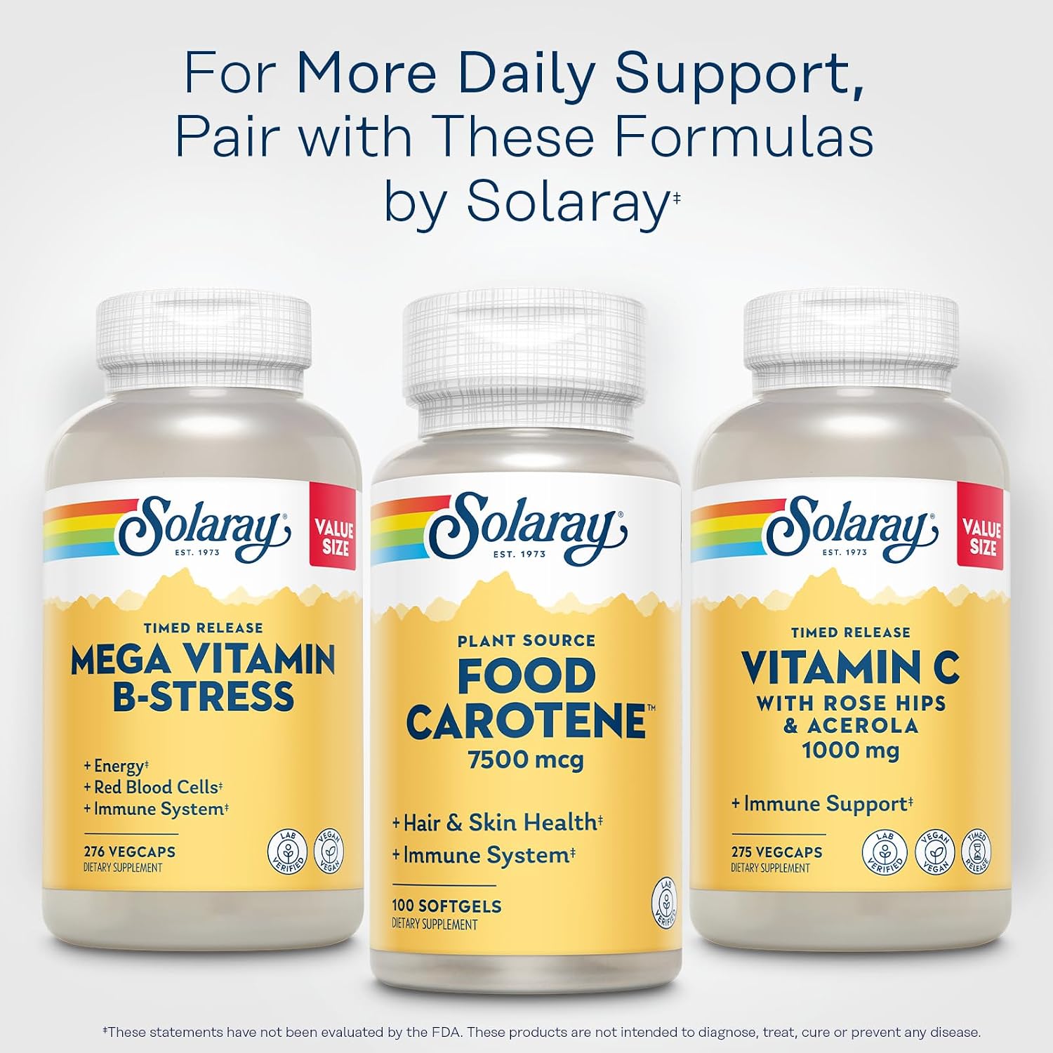 SOLARAY Food Carotene - Vitamine A sous forme de bêta-carotène 25 000 UI, 100 gélules molles