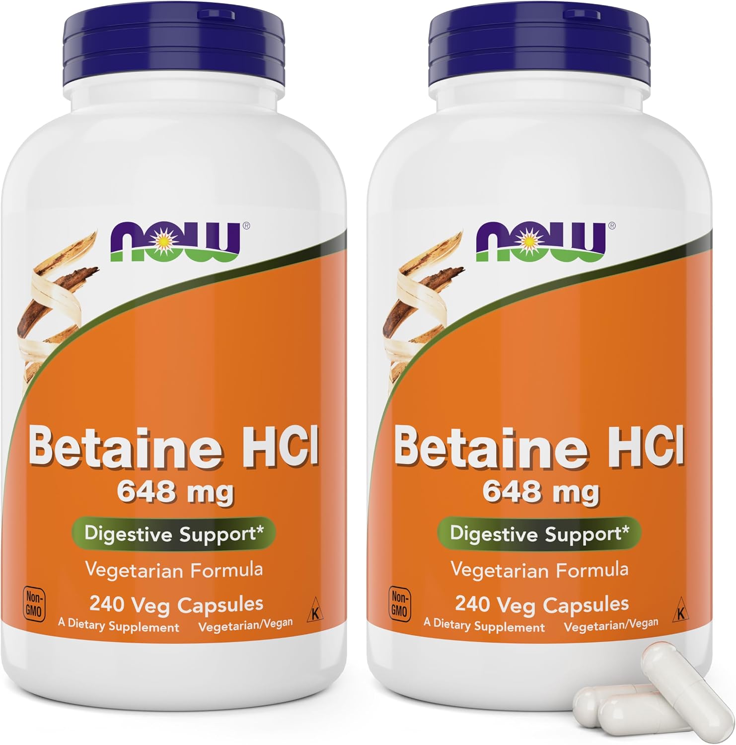 NOW Foods Betaine HCl 648 mg, Vegetarian Formula, 120 Veg Capsules