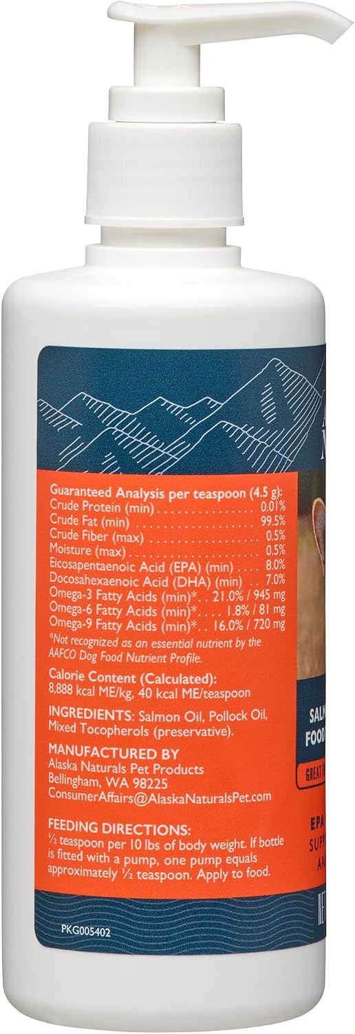 Alaska Naturals – Wild Alaska Salmon Oil Formula Dog Food Topper – EPA and DHA Omega-3 – Supplement for Healthy Skin, Shiny Coat – Made in the USA – 8 oz Pump Bottle - görsel 5